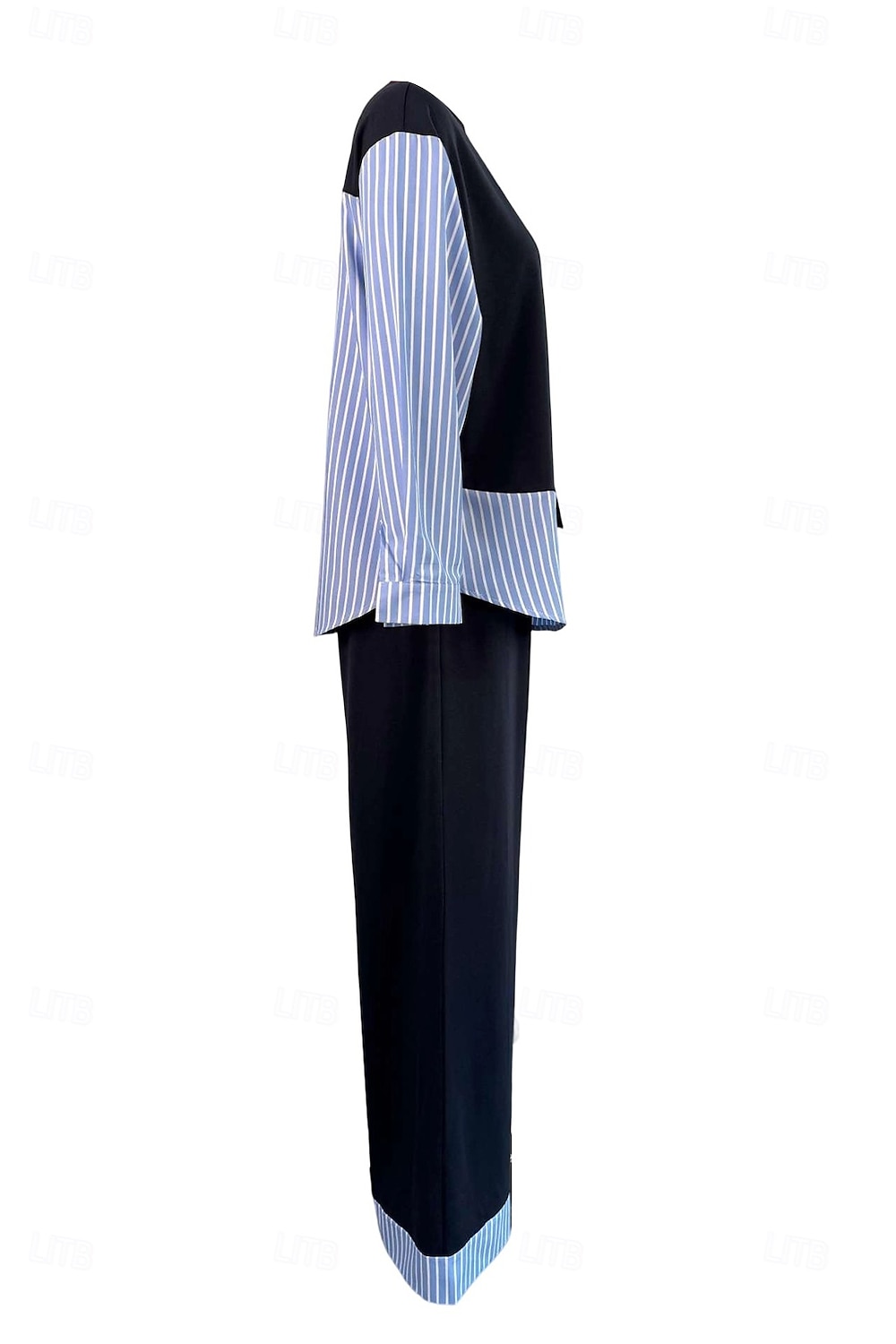 Femmes Élégant ancien Quotidien Ensembles de Pantalons manche longue Col rond Rayé Patchwork Vacances Travail Occasionnel Bleu Printemps Coupe Ample de 2025 ? $52.99 –P4