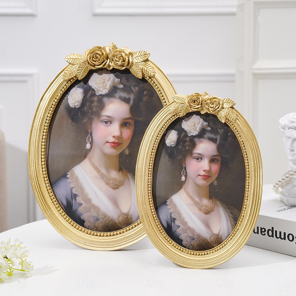 Gold 3D Rose Oval Decorative Photo Frame, European Style Elegant Gold Tabletop Frame, Warm Home Decor for Photo Display and Photography Props 2025 - $13.99 –P6