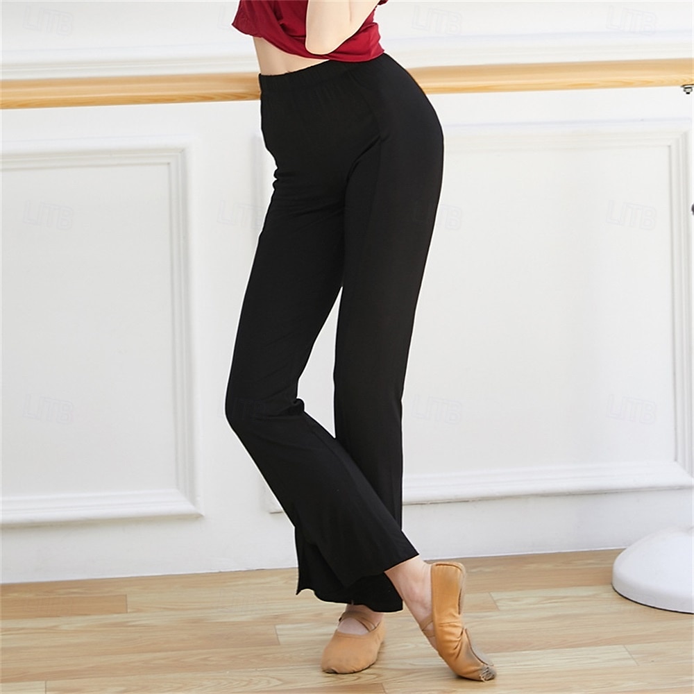 Calças de dança micro-flare retas com bainha dividida para mulheres – calças de prática de cintura alta para dança latina e clássica &treinamento técnico de 2025 por $22.99 –P4