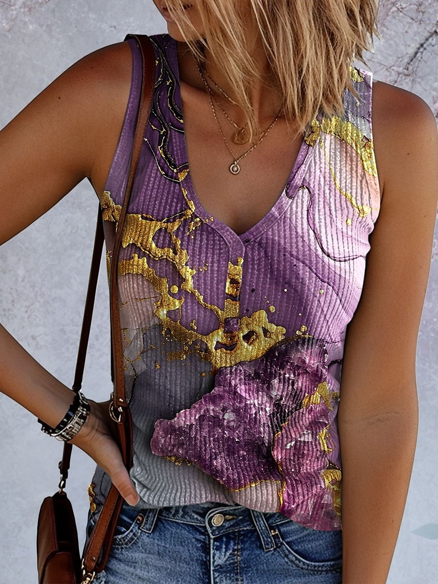 Pentru femei Camisole Tank Top Ombre Grafic Epocă Tropical Stilat Fără manșon Fără mâneci În V Topuri obișnuite Zilnic Imprimeu Albastru piscină Mov Trifoi Vară Primăvară 2025 - $17.99 –P1