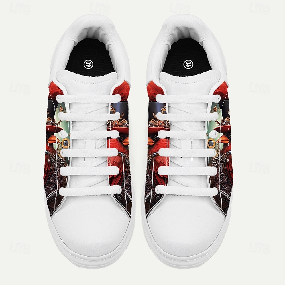 weiße Herren-Sneaker mit Steampunk-inspiriertem Zahnrad-Print für lässige Outfits, Spaziergänge und Halloween-Partys 2025 - $54.99 –P6