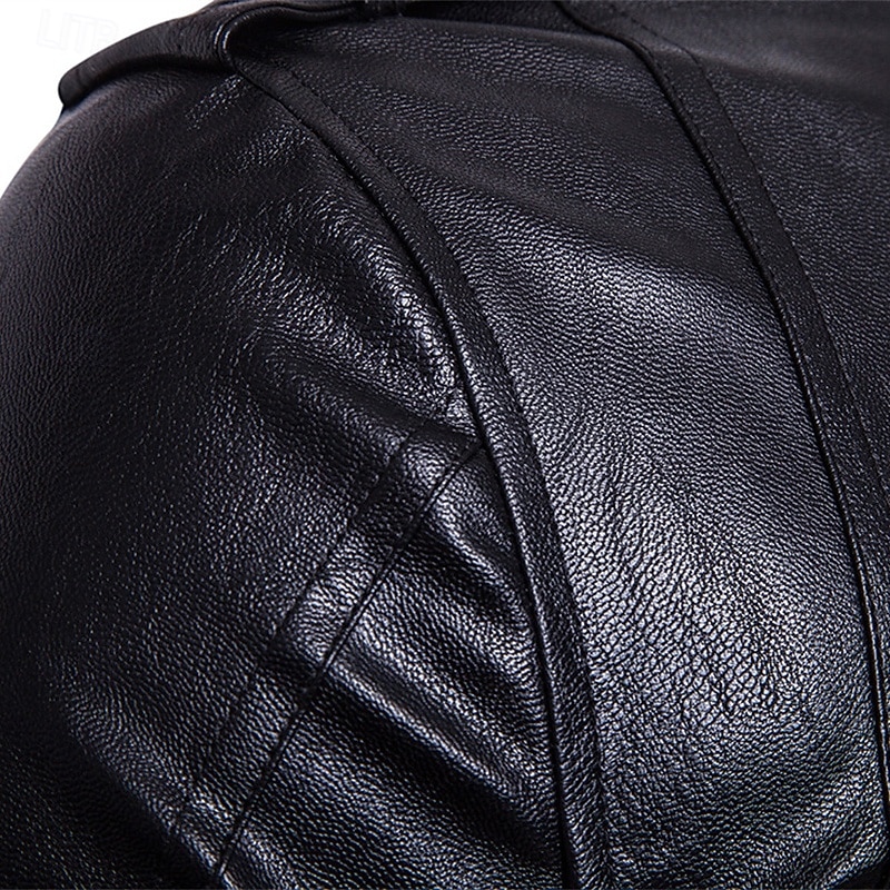 Voor heren Jas van imitatieleer Bikerjack Motorjas Vakantie Dagelijks Winddicht Houd Warm Zak Herfst Winter Effen Modieus Klassiek Revers Normaal Zwart Jacks 2026 - $57.99 –P9
