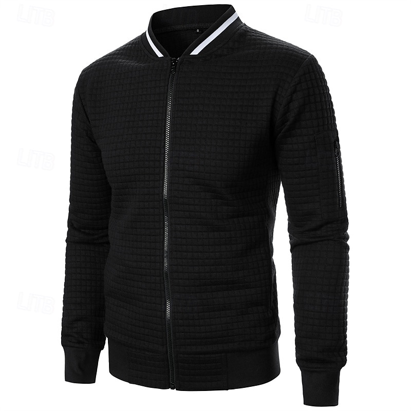 Homens jaqueta leve Jaqueta casual Jaqueta do time do colégio Férias Diário Bolsos Emenda Primavera Outono Bloco de cor Moda Clássico Colarinho Chinês Padrão Tecido Waffle Preto Branco Vinho Azul de 2025 por $20.99 –P15
