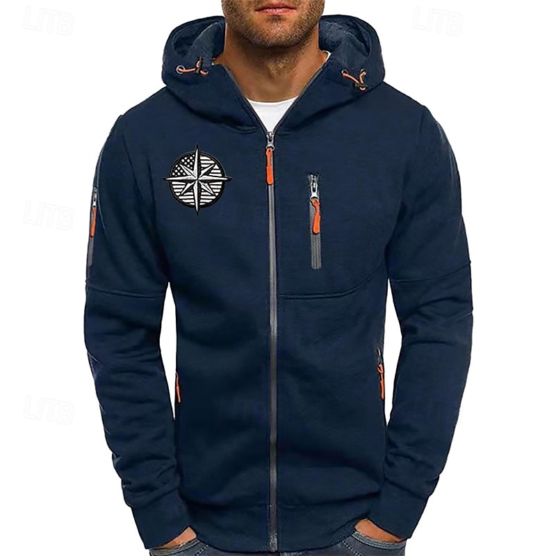 Per uomo Felpa con cappuccio Felpa con cappuccio a zip intera Nero Bianco Blu marino Grigio chiaro Grigio scuro Con Cappuccio Stampa Con zip Patchwork Sport & Outdoor Quotidiano Ferie Poliestere del 2025 a $22.99 –P5
