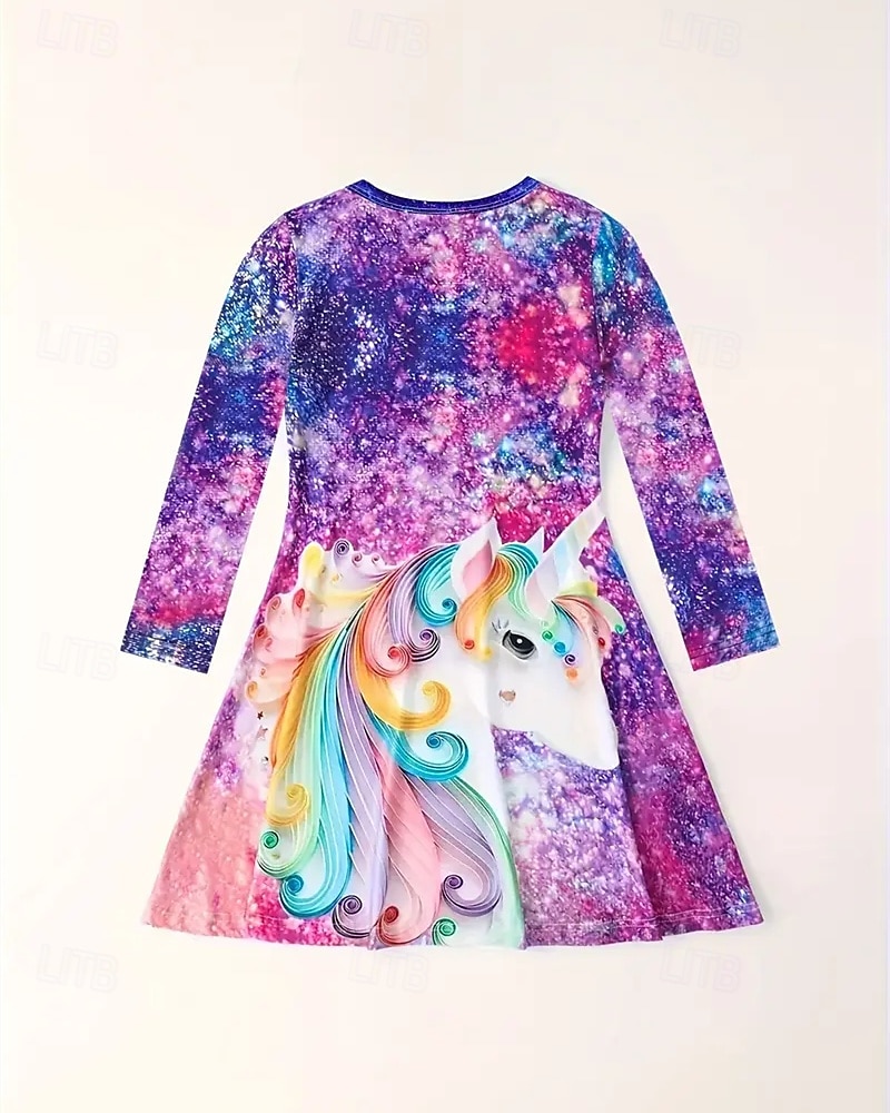 Mädchen' 3D Einhorn Kleid Langarm Sommer Frühling Urlaub Täglich Ferien Prinzessin Schön Süß Kinder 4-12 Jahre Freizeitkleid A Linie Kleid Knielang Normale Passform 2025 - $16.99 –P4