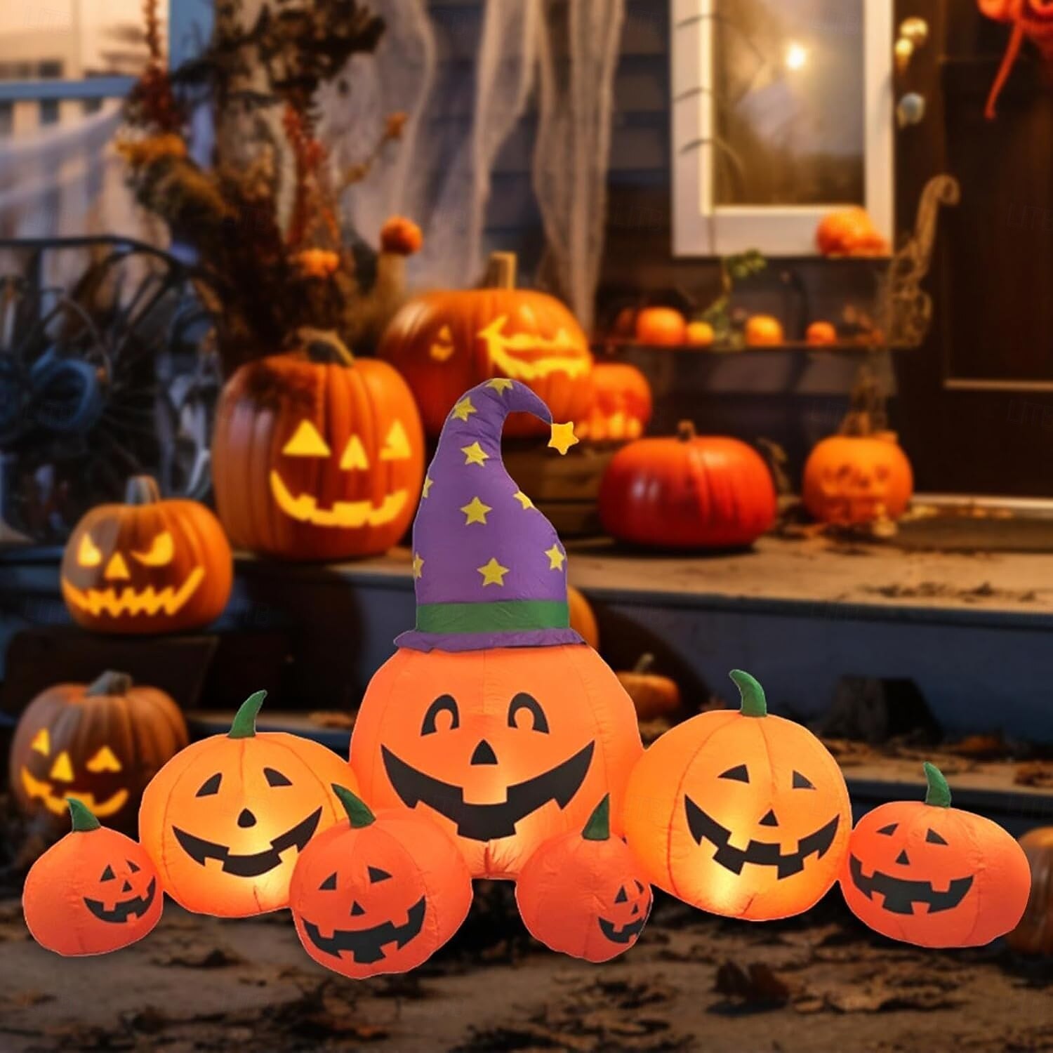 2025年 1個 2.45m 魔女帽子付き 光るカボチャ7個インフレータブルモデル ハロウィン 屋内・屋外パーティー装飾 雰囲気ライト 米国/オーストラリア/英国/EUプラグ  コレクション – $79.99 –P5