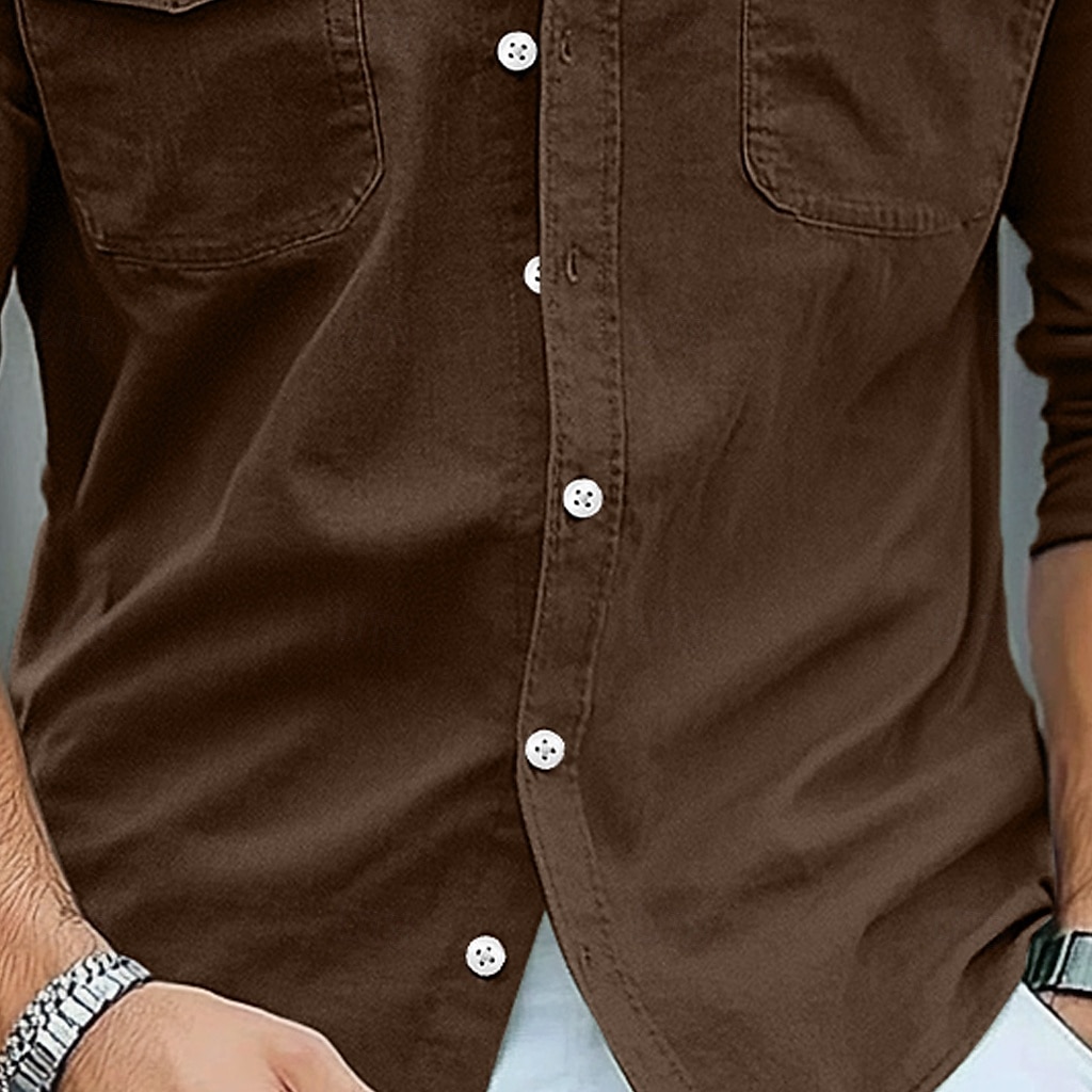 Herren Hemd Strandbekleidung Freizeithemd Knopfhemd Einfach Urlaub Lässig Schwarz Braun Grün Grau Langarm Revers Sommer Frühling & Sommer Bekleidung Knöpfe 2025 - $25.99 –P3