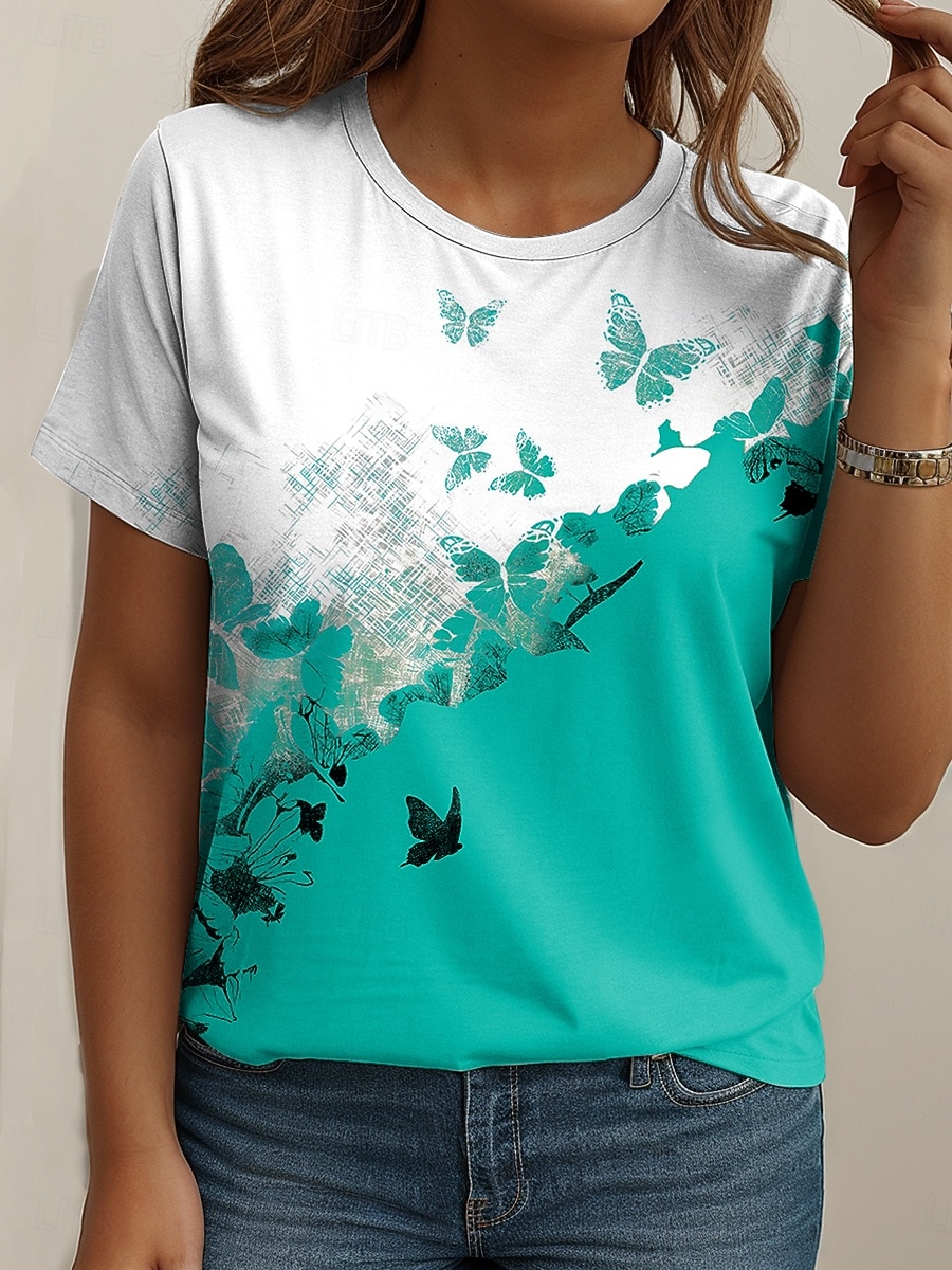 Women's Plus Size Tops T Shirt Graphic Butterfly Print Short Sleeve Crew Neck Casual Daily Knit Summer Spring Black Red 2026 - $21.99 –P3