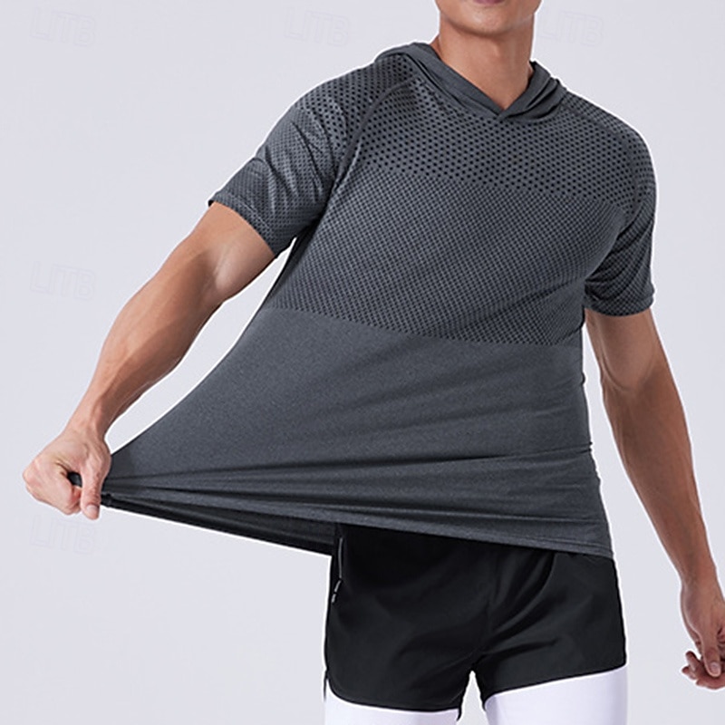 Per uomo Maglia da prestazione Maglietta sportiva Manica Corta Felpa con Cappuccio Top Esterno Asciugatura Rapida Traspirante antiodore Poliestere Patchwork Grigio scuro Blu Grigio chiaro Pesca del 2025 a $8.99 –P9