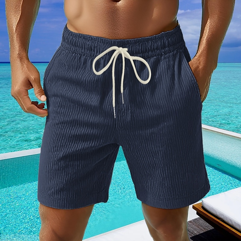 Men's Shorts Summer Shorts Casual Shorts Corduroy Shorts Pocket Elastic Waist Drawstring Plain Comfort Breathable Short Outdoor Vacation Sport Casual Black White Micro-elastic 2025 - $16.49 –P2