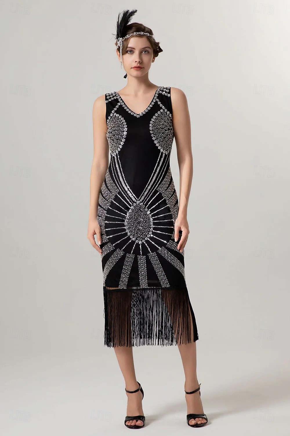 Rétro Vintage Années Folles Années 1920 Midi Robe Charleston Robe de cocktail Gatsby le Magnifique Fille Flapper Paillettes Frange Col en V Femmes Noël Halloween Carnaval Mariage Soirée Mascarade de 2025 ? $54.99 –P7