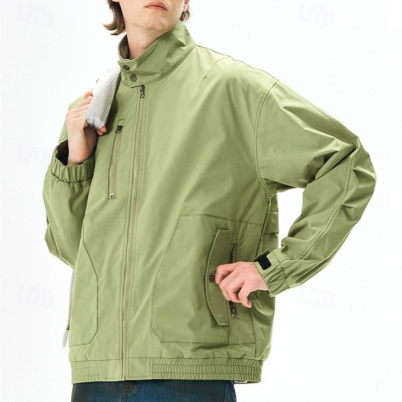 Men's Lightweight Jacket Cargo Jacket Casual Jacket Vacation Daily Windproof Windbreaker Pocket Fall Winter Plain Fashion Classic Stand Collar Regular Black White Purple Green Jacket 2025 - $51.99 –P17