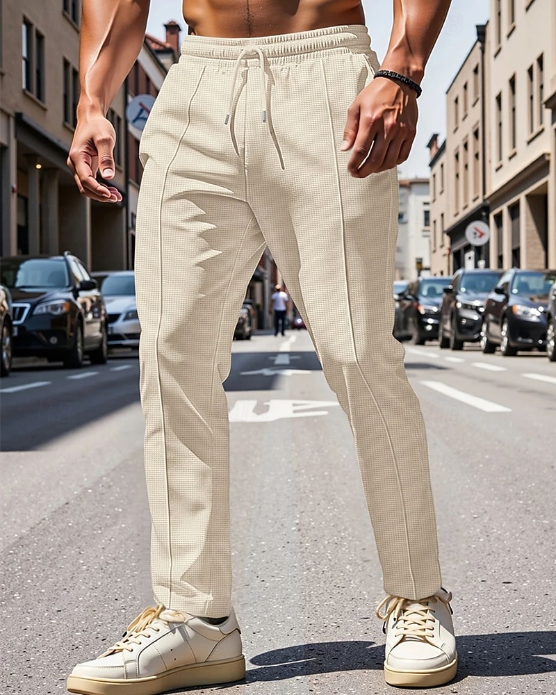 Herren Jogginghose Hose Faltenhose Waffelhose Tasche Elastischer Bund Kordelzug Einfach Komfort Sport im Freien Täglich Mode Lässig Schwarz Weiß Mikroelastisch 2026 - $17.99 –P1
