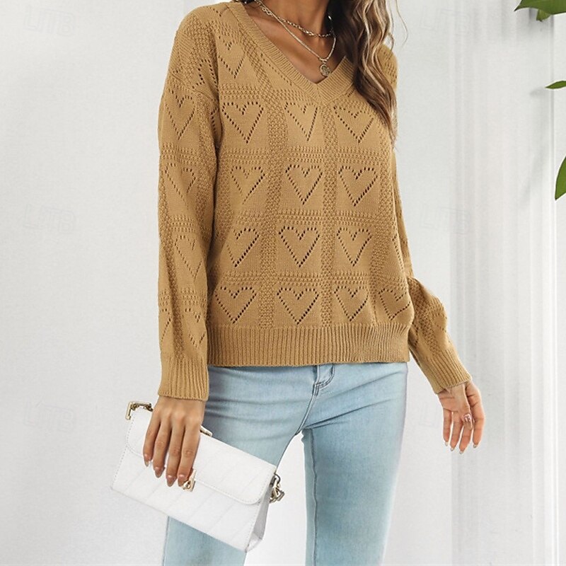 Femmes Pull Occasionnel Couleur Unie Épais Col en V Tricoté Trou manche longue Hauts Réguliers Tricoter Quotidien Fête Sortir Jaune Rose Claire Automne Hiver de 2025 ? $22.99 –P3