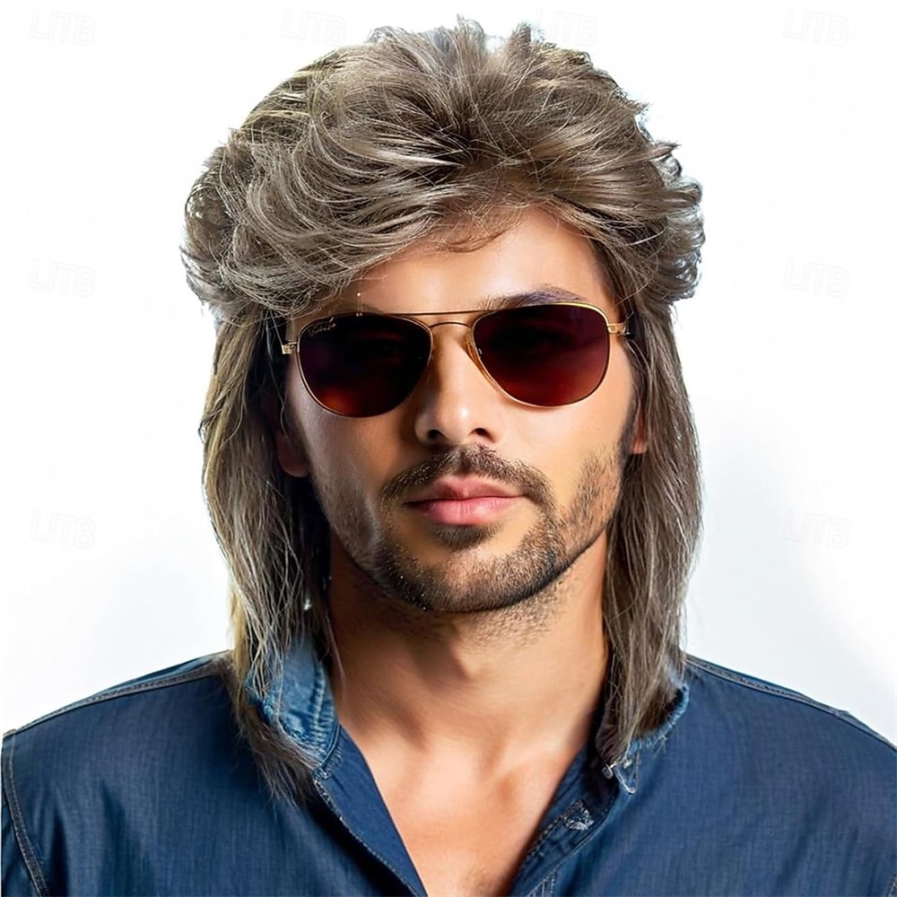 Parrucca mullet lunga bicolore grigio-biondo in stile anni '80, accessorio per feste in costume del 2025 a $21.99 –P8