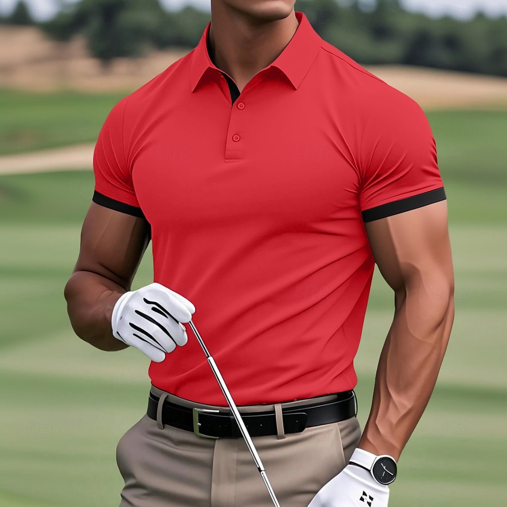 Per uomo Polo Maglia da golf Casuale Sportivo Classico Manica Corta Essenziale Tinta unica Semplice Bottoni Davanti Estate Primavera Tutte le stagioni Vestibilità regolare Vinaccia Bianco Nero Blu del 2025 a GBP £10 –P5