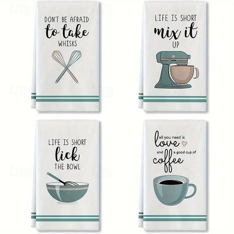 Набор из 4 кухонных полотенец с креативным принтом, салфетки для сушки посуды, для приготовления пищи, выпечки, уборки, многоцелевые кухонные полотенца, кухонные принадлежности и украшения помещения 2025 - $16.99 –P1