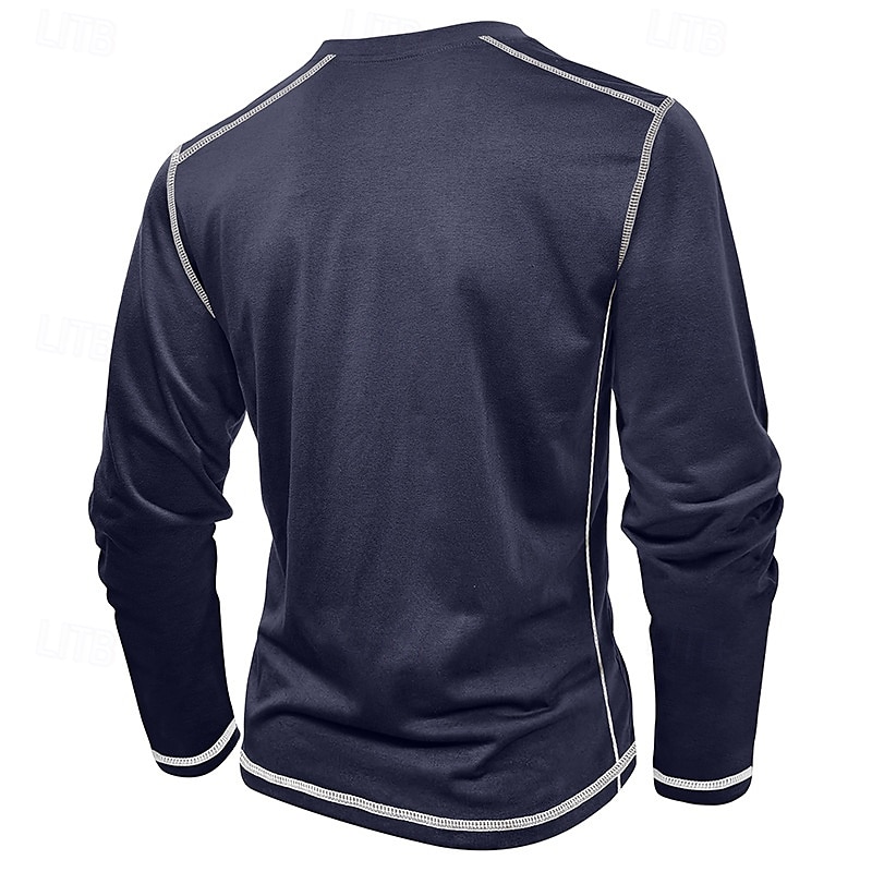 Men's T Shirt Henley Shirt Henley Top Long Sleeve Solid Color Vintage Casual Contrast Stitching Henley Outdoor Causal Casual Spring Fall Spring &  Fall Black White Gray Henley T-Shirt 2025 - $22.99 –P8