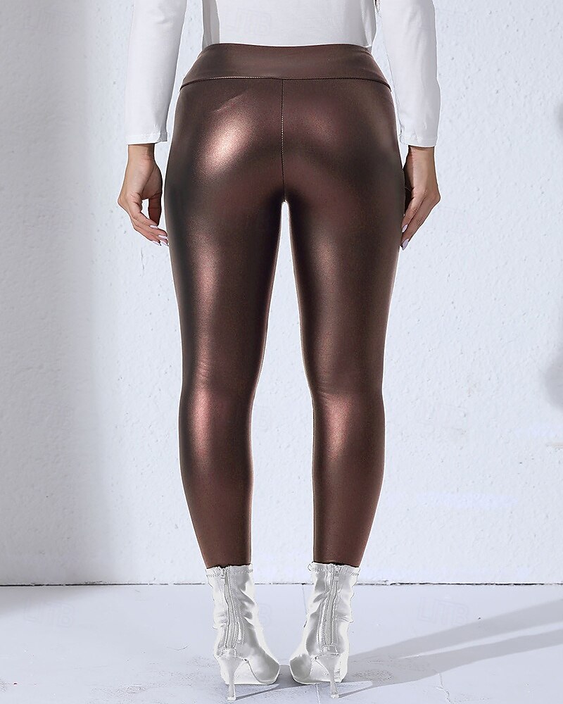 Dames Capri-legging Kunstleren leggings Warm Hoge taille Sportschool Sportschoenen Pilates Kleding Onderlichaam Effen Kleur Zwart Koffie Sport Sportkleding Strakke pasvorm 2026 - $17.99 –P7