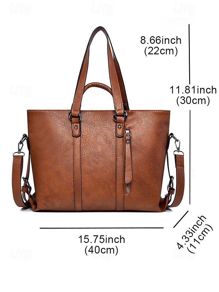 Women's Multi-Way Faux Leather Tote Bag with Top Handles and Crossbody Strap – Vintage Large Shoulder Handbag for Work, Travel and Casual Outings 2026 - $34.99 –P5