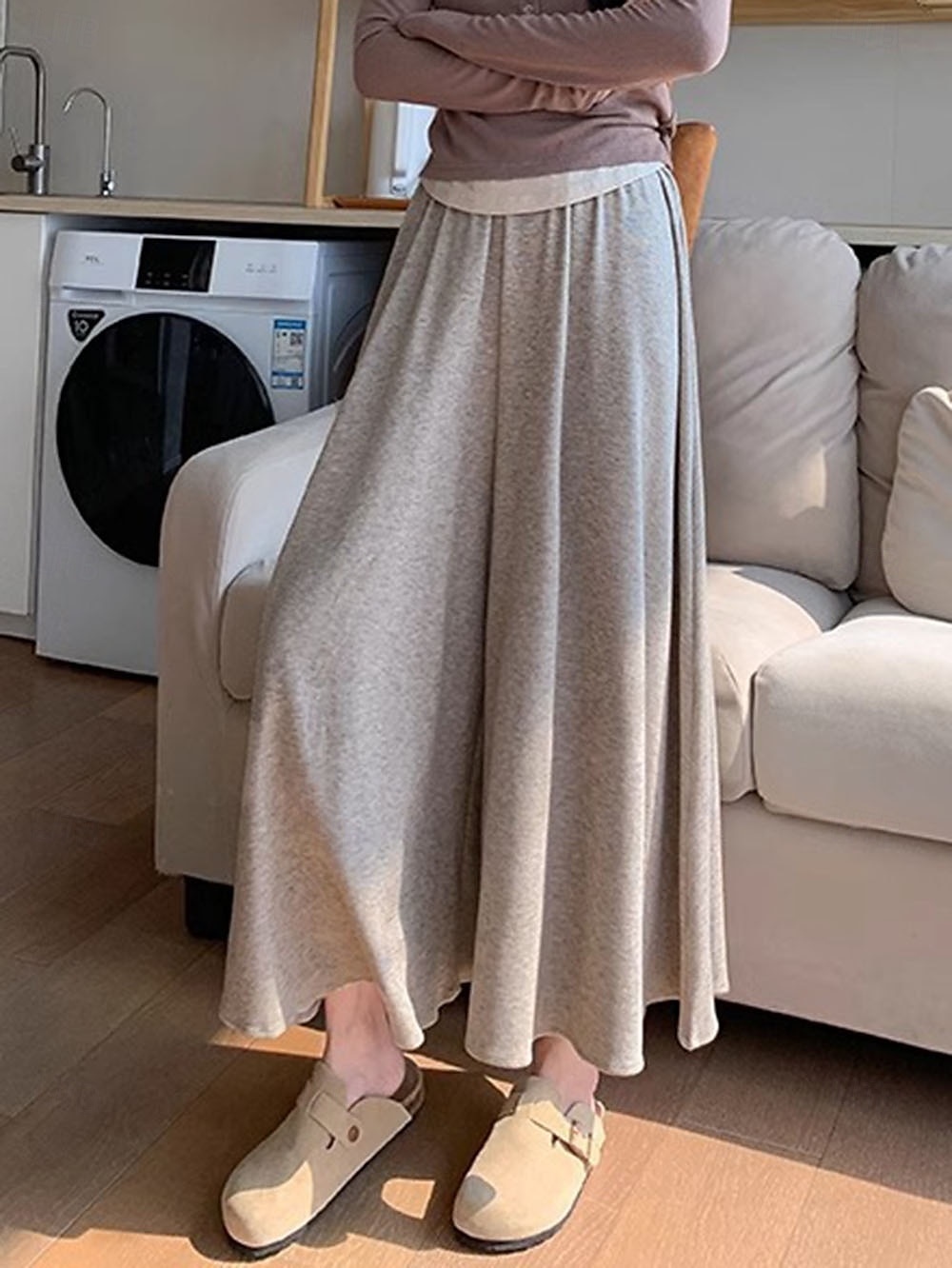 Femmes Jambe large Chinos Occasionnel Longueur mollet Naturel Uni in in france they say Pontalon wide leg Confortable Respirabilité Décontracté Quotidien Noir gris foncé Kaki Gris Clair Printemps de 2025 ? $18.99 –P13