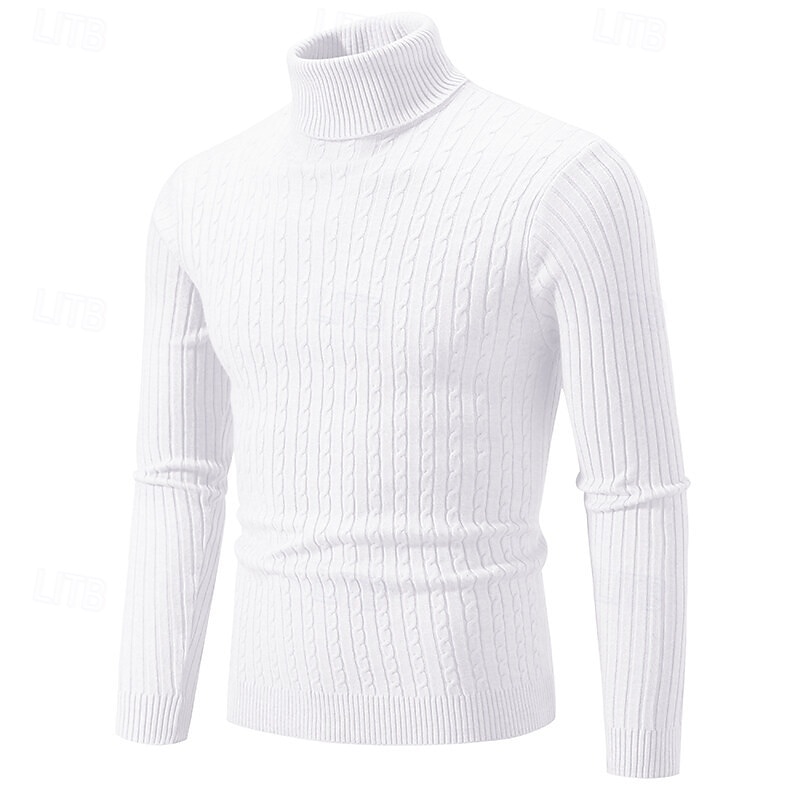 Herr Pullover tröja Stickad tröja Ribbad Sticka Vanliga toppar Stickat Slät Polokrage Mode Grundläggande Semester Dagliga kläder Kläder Höst Vinter Vin Svart S M L 2025 - $21.99 –P2