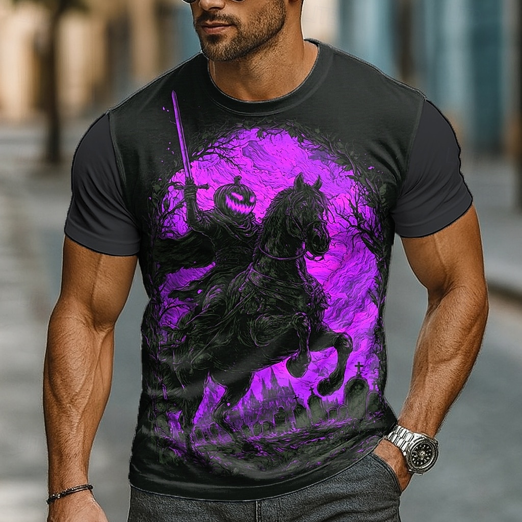 T-shirt da uomo di Halloween con teschio e zucca, girocollo, 3D, abbigliamento, stampa 3D, per feste, strada, vacanza, manica corta, grafica esagerata, designer del 2025 a $20.99 –P4
