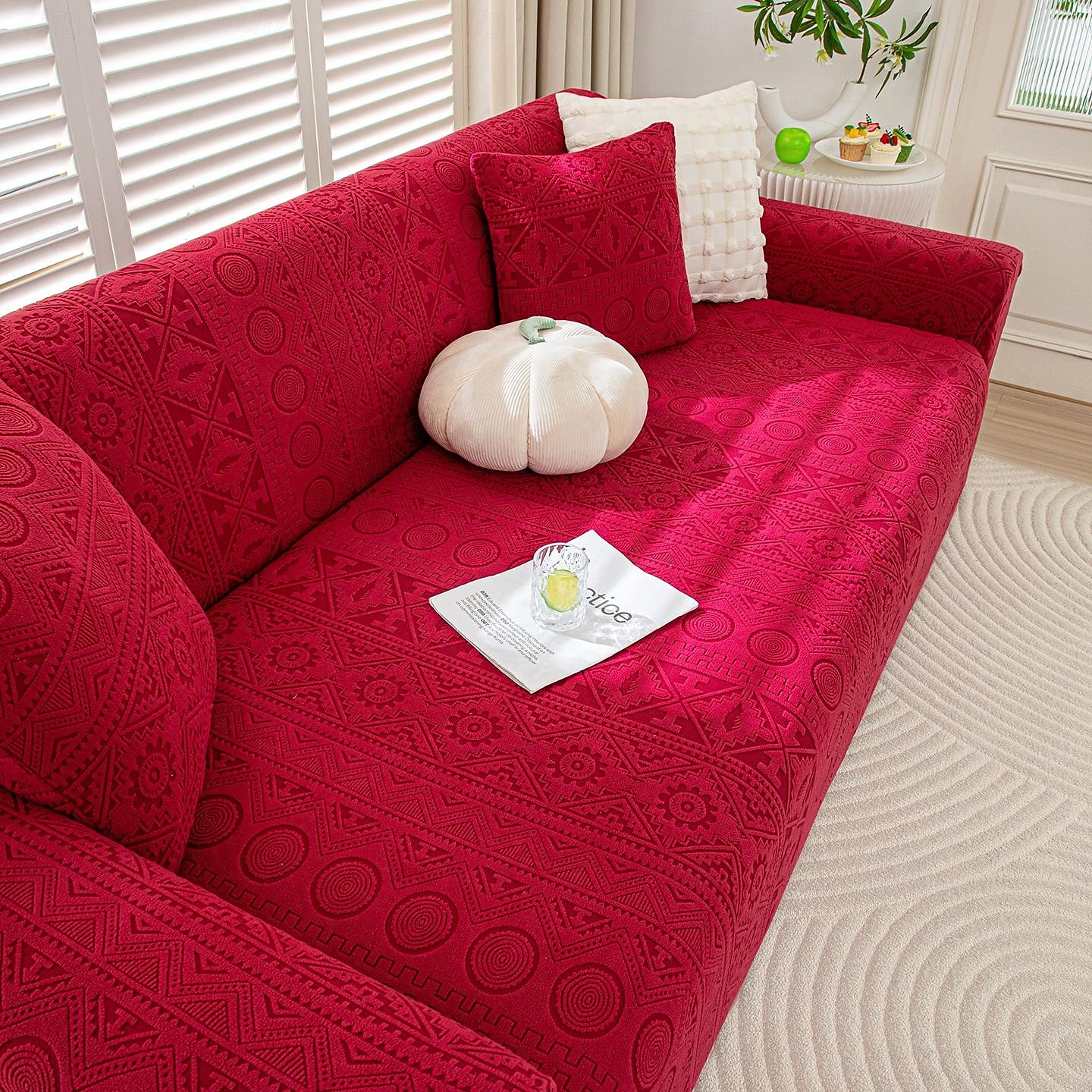 1 styck komplett paket enfärgat bohemiskt sofföverdrag i muxing jacquard-stil elastiskt jacquard-sofföverdrag som skyddar soffan från kattklor kan användas året runt utrustat med örngott 2025 - $72.99 –P1