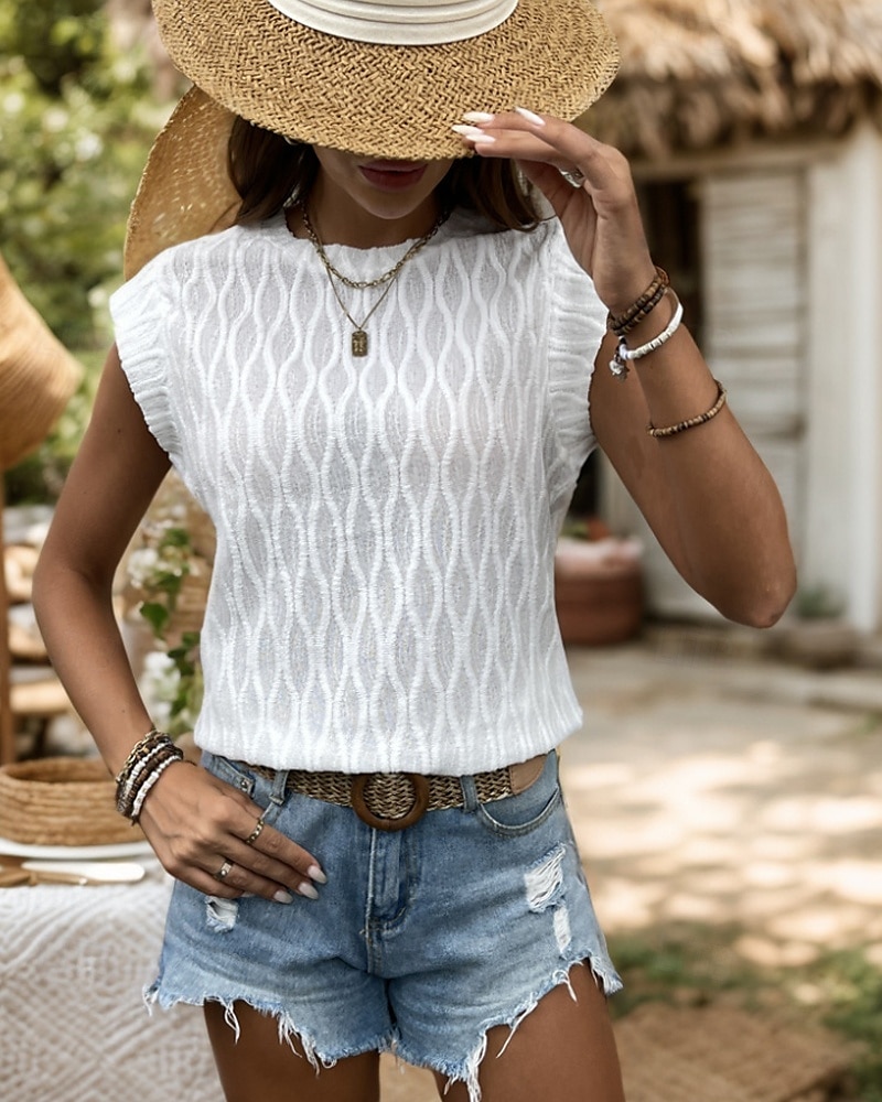 Per donna Camicia di Pizzo Blusa Semplice Moderno Casual Senza Maniche Girocollo Top Regolari Quotidiano Ferie Uscire Stampato Bianco Estate del 2025 a $17.49 –P3