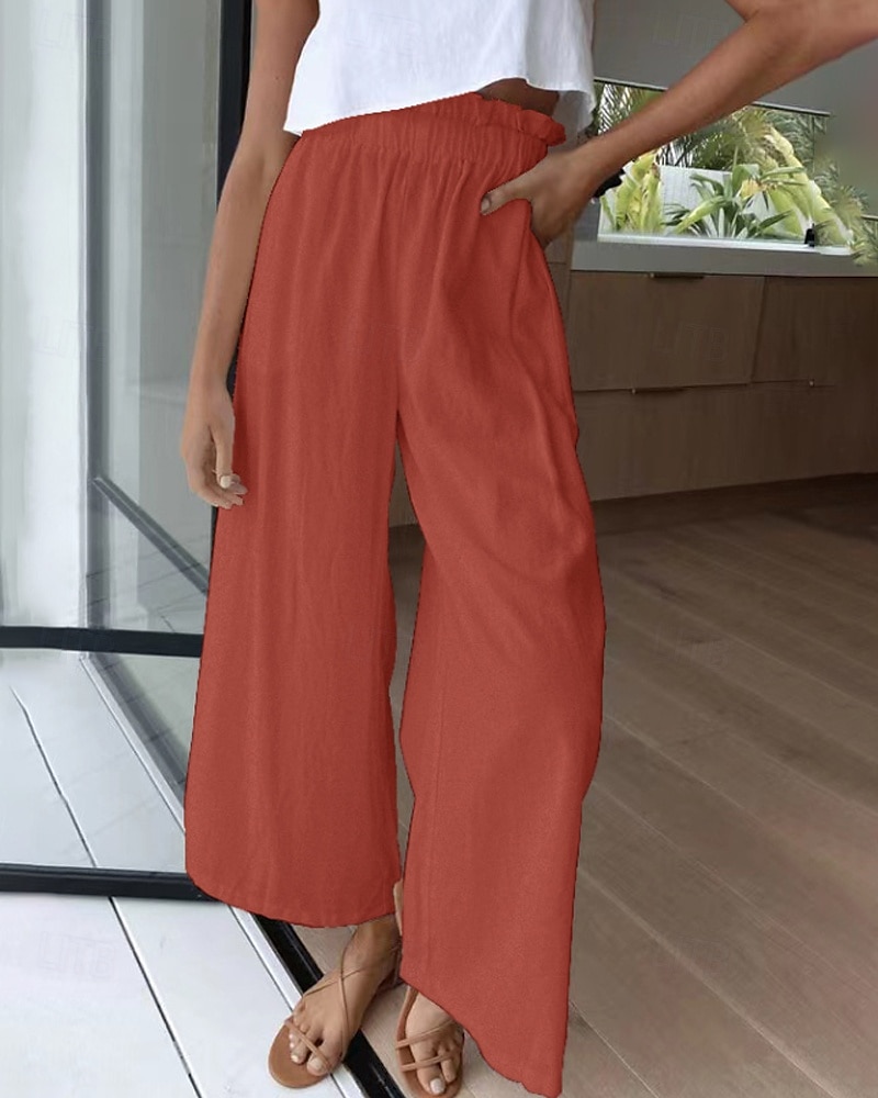 Mulheres Perna larga Calças Roupa de rua Casual Comprimento total Natural Tecido Cintura elástica Confortável Feriado Roupa Diária Final de semana clarete Ferrugem Azul marinho Branco Outono Normal de 2025 por $17.99 –P7