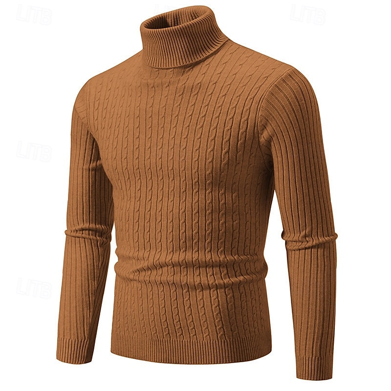 Herr Pullover tröja Stickad tröja Ribbad Sticka Vanliga toppar Stickat Slät Polokrage Mode Grundläggande Semester Dagliga kläder Kläder Höst Vinter Vin Svart S M L 2025 - $21.99 –P14