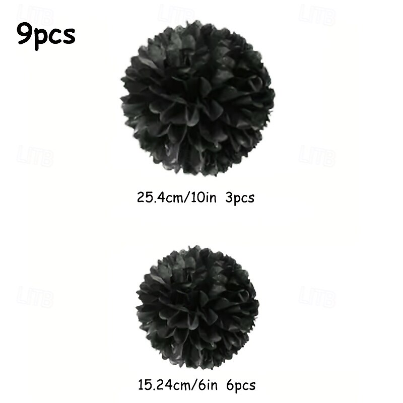 Juego de 9 bolas de flores de papel negras: decoración colgante DIY para cumpleaños y aniversarios. &bodas 2025 - $9.49 –P3