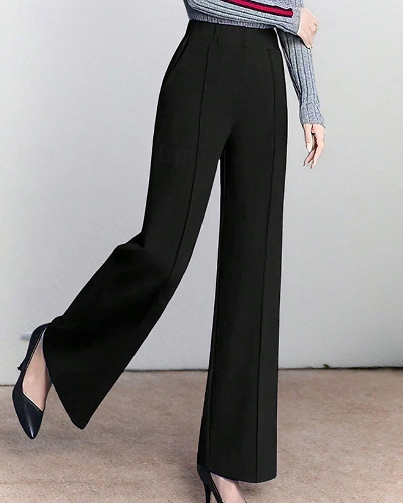 Per donna Gamba larga Pantaloni Eleganti Moda Streetwear Lunghezza intera Naturale Semplice Elastico in vita Confortevole Affari Lavoro Formale Nero Bianco Autunno Vestibilità regolare del 2026 a $22.99 –P2