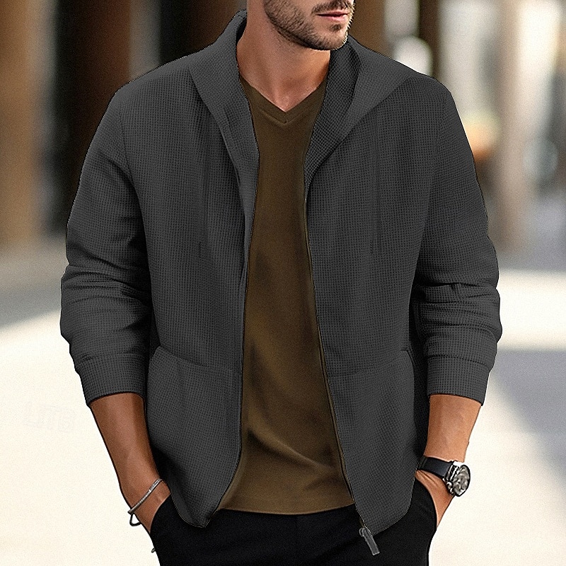 Per uomo Giacca a nido d'ape Giacca Casual Giacca con Cappuccio Vacanza Quotidiano Traspirante Tasca Primavera Autunno Semplice Moda Classico Con Cappuccio Regolare Nero Bianco Blu Cachi Grigio Giacca del 2025 a $27.99 –P2
