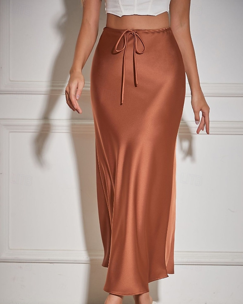 Mujer Falda Casual Maxi Tiro Medio Faldas Plano Correa Microelástico Vacaciones Calle Vino Azul marinero Negro Verde Ejército Otoño Poliéster 2025 - $22.99 –P6