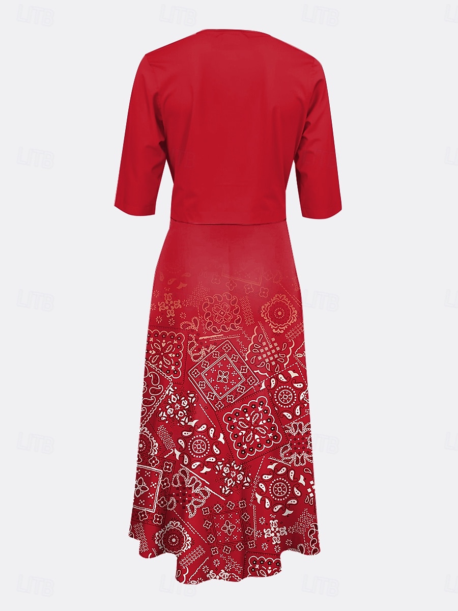 Femmes Robe Ensemble Robe trapèze Robe d'été Occasionnel Robes semi-formelles A Ombre Géométrique Imprimé Robe Midi Demi Manches Col en V Vacances Date Vert Claire Rouge Bleu Été Printemps Coupe de 2025 ? $36.99 –P2