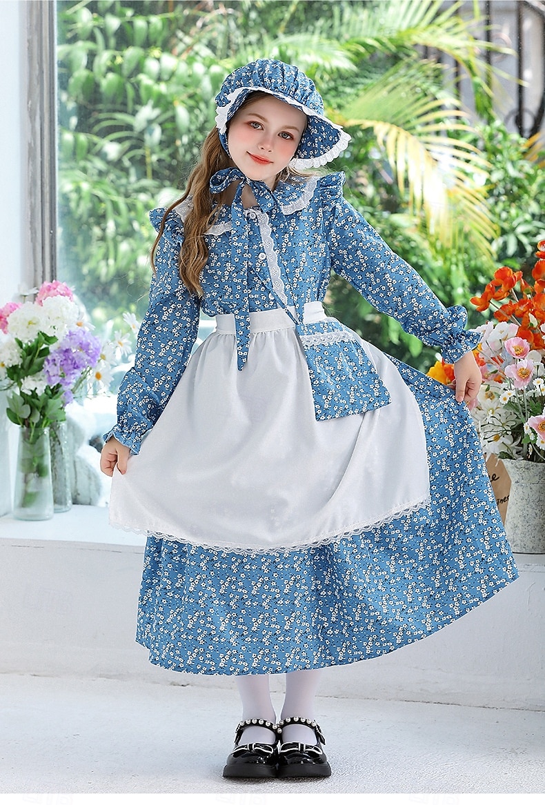 secolul al 19-lea Anii 1800 Vestul Sălbatic Rochie de prerie Set capotă și șorț Pionier Costume de fancy Fete Halloween Carnaval Ziua Mondială a Cărții Ținute pentru evenimente școlare Reconstituire 2025 - $46.99 –P15