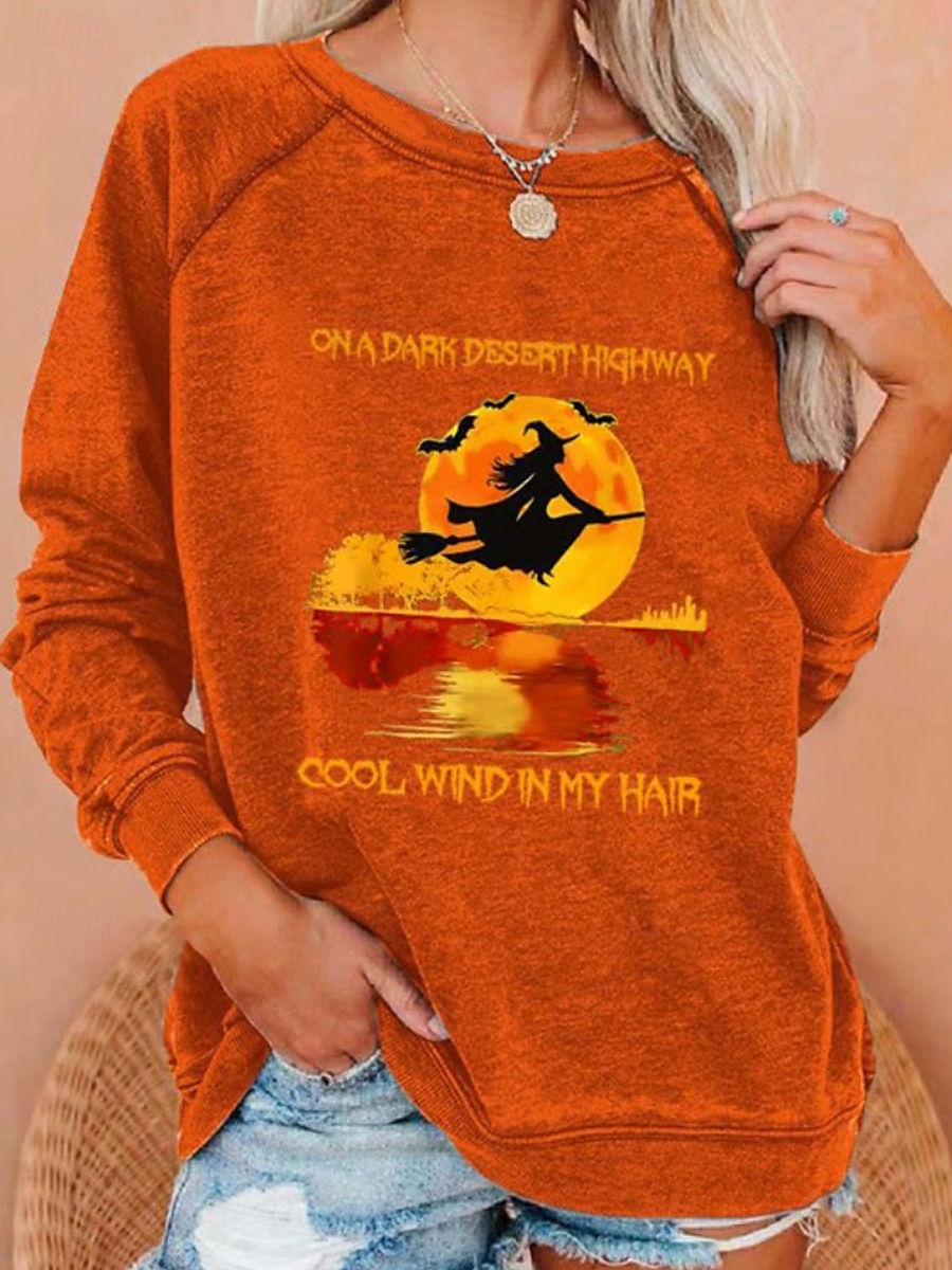 Pentru femei Hanorac pulover Halloween Modă Casual Manșon Lung Stil Nautic Topuri obișnuite Casual Imprimeu Negru Galben Roșu-aprins Albastru piscină Portocaliu Vară Primăvară Toamnă 2025 - $24.99 –P4