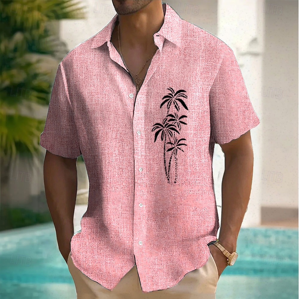 Men's Coconut Tree Tropical Plants Linen Shirt Summer Hawaiian Shirt Button Up Shirt Short Sleeve Hawaiian Resort Vacation Holiday Beach Wear Summer Spring Turndown Collared Shirts Pink Blue Green 2025 - $10.99 –P3