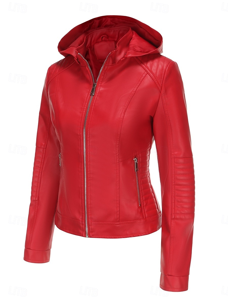 Femmes Veste en Similicuir Veste Décontractée Confortable Respirant Fermeture éclair Avec Poches Occasionnel Uni Vacances Rue Occasionnel Tenue quotidienne Fermeture éclair Court À capuche Coupe de 2025 ? $47.99 –P3