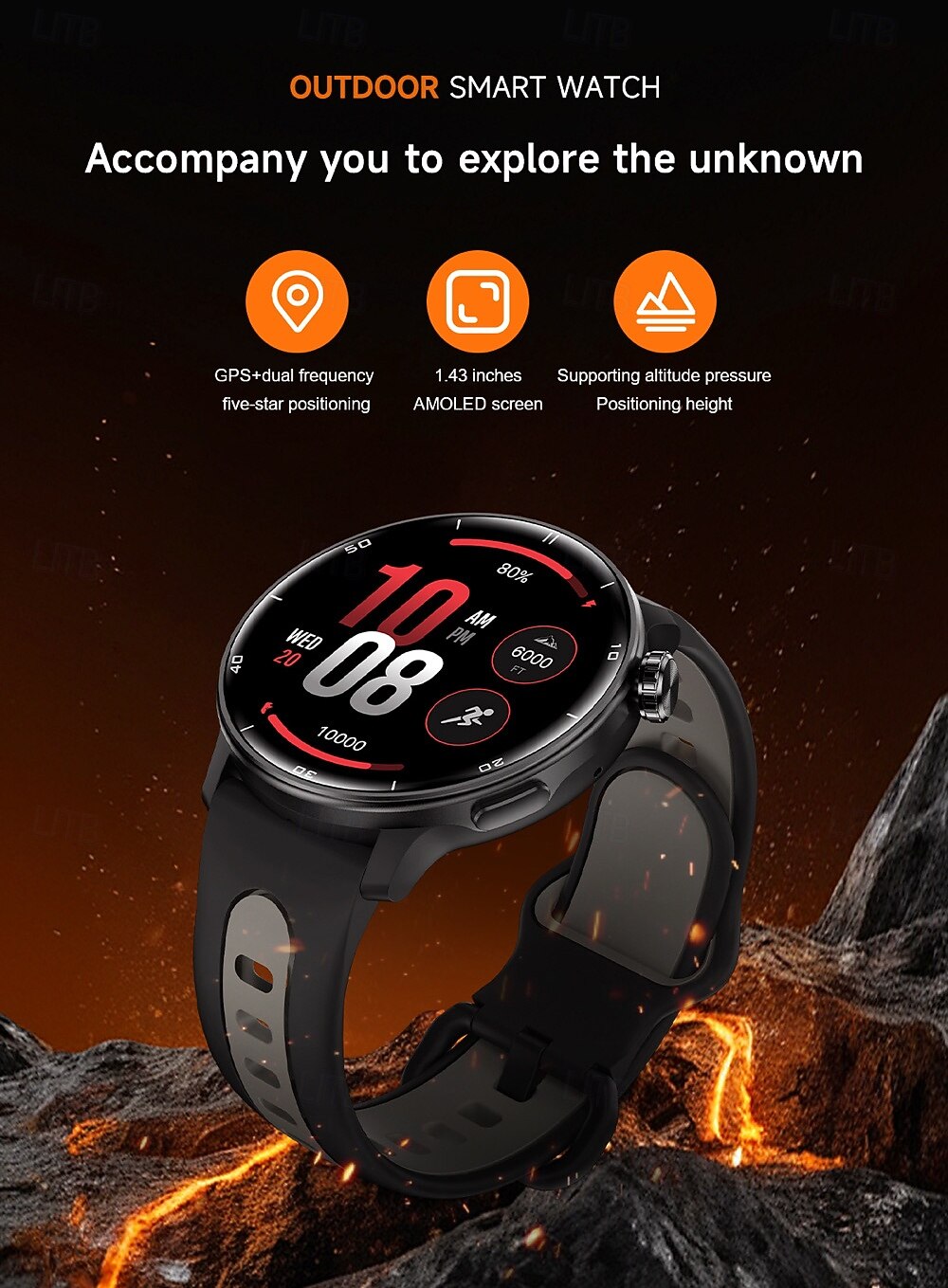 S666R Montre intelligente 1.43 pouce Smartwatch Montre Connectée Bluetooth Podomètre Rappel d'appel Moniteur d'Activité Compatible avec Android iOS Hommes GPS Longue Veille Étanche IP68 Boîtier de de 2025 ? $68.99 –P1
