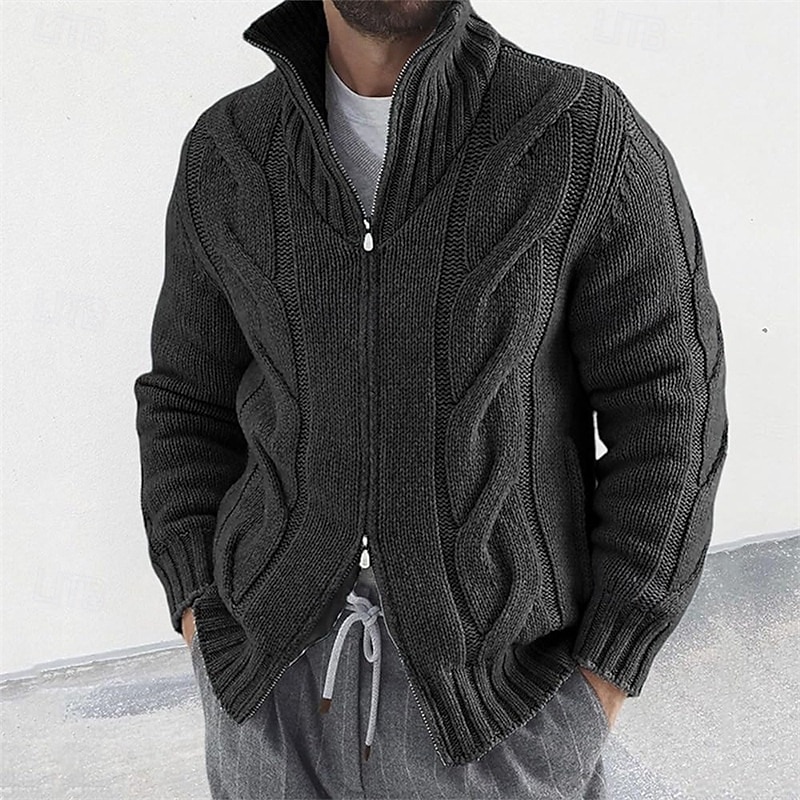 Men's Sweater Cardigan Sweater Cable Knit Regular Tops Knitted Plain High Neck Vacation Fashion Casual Daily Wear Clothing Apparel Spring &  Fall Black Pink S M L 2026 - $39.99 –P5