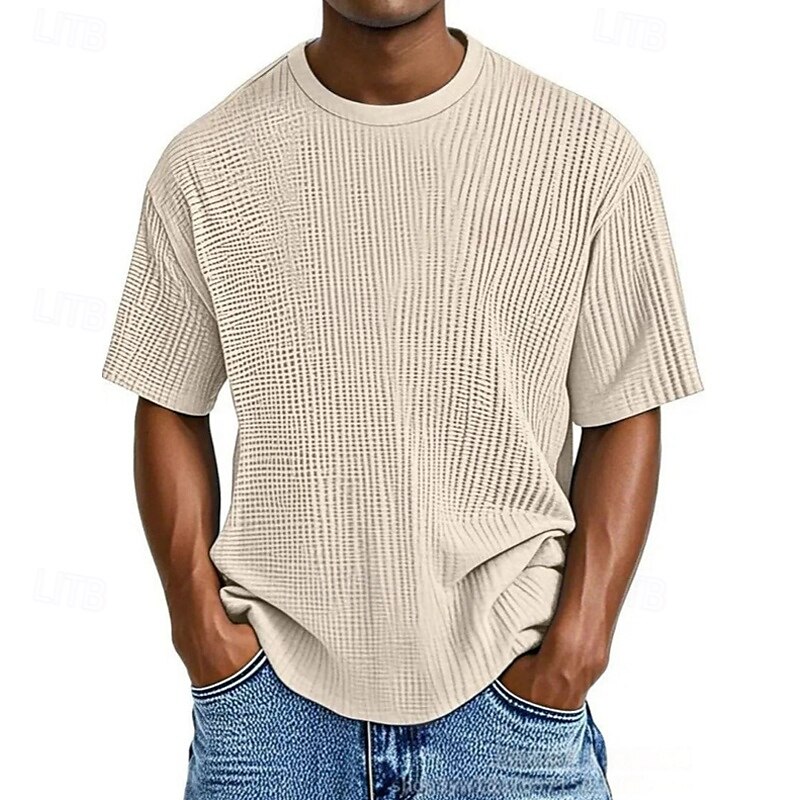 Homme T-shirt Chemise à manches courtes Manche Courte Col ras du cou Été Uni Mode Designer Basique Jacquard Vacances Rue Sortir Abricot Noir Blanche T-shirt haut de gamme pour homme de 2025 ? $20.99 –P10
