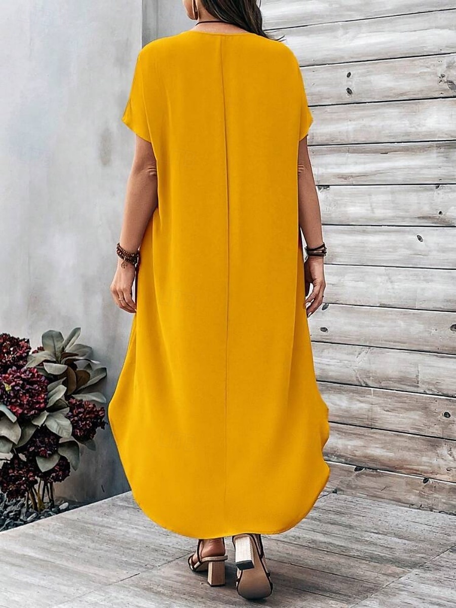 Femmes Grande taille Robe Décontractée Couleur Unie Col en V Manche Courte Été Printemps Élégant Mode Moderne Occasionnel Robe Maxi Quotidien Fête Robe de 2025 ? $33.99 –P5