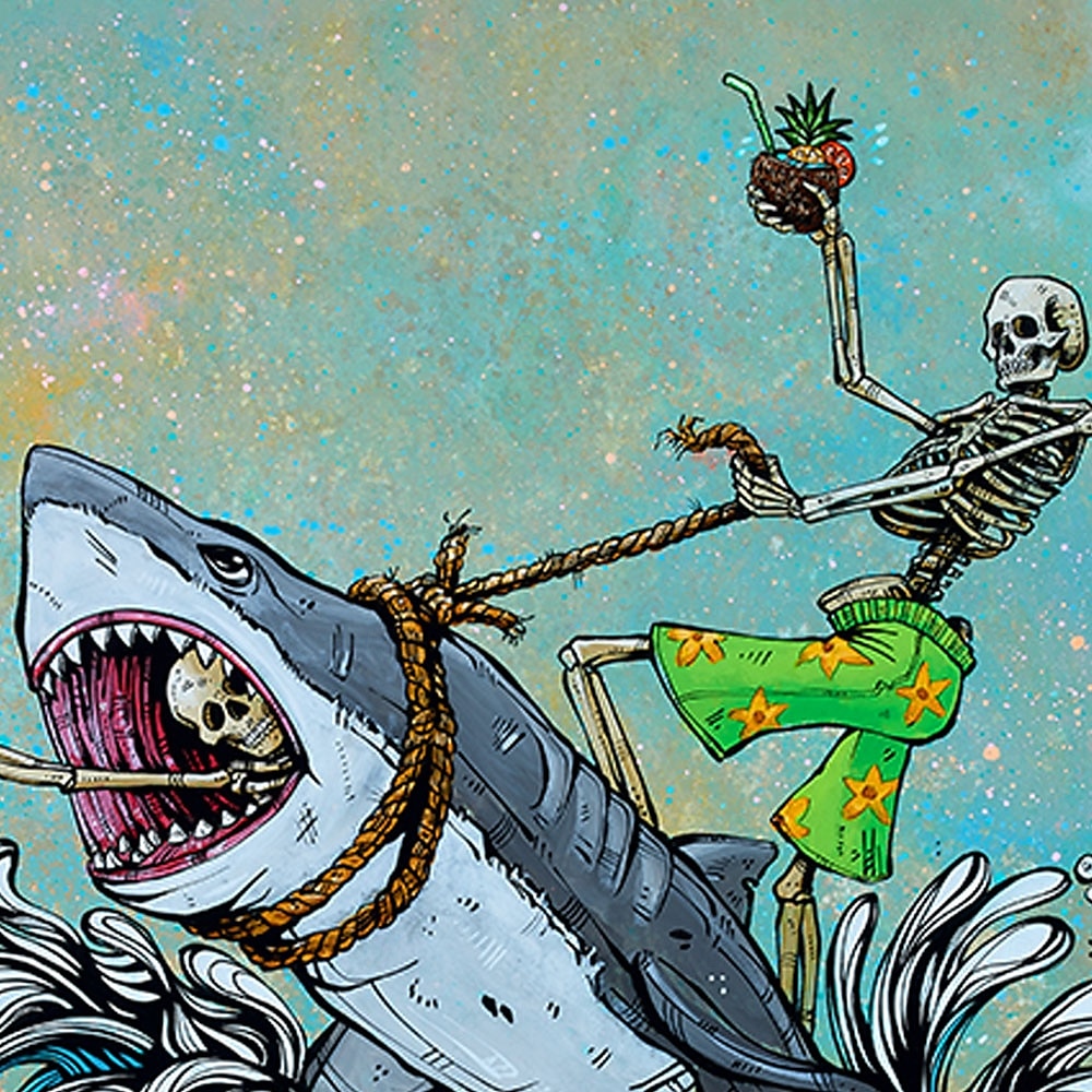 Great White Wave by David Lozeau miesten pääkallohai-aiheinen napitettava pitkähihainen designer-paita, rajoitettu taiteilijaerä 2025 - $25.99 –P2