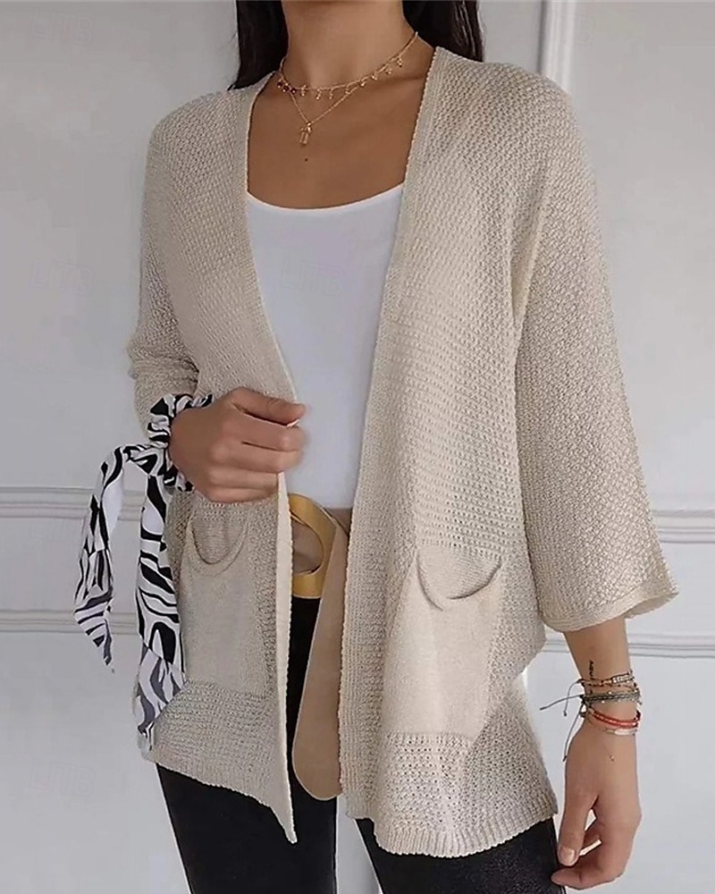 Pentru femei Pulover Bluza Modă Șic Stradă Zilnic Culoare solidă Striat Deschis frontal Tricotat Lungime Manșon 3/4 Topuri obișnuite Tricotat Concediu Ieșire Sfârșit de săptămână Verde Militar 2025 - $24.99 –P2