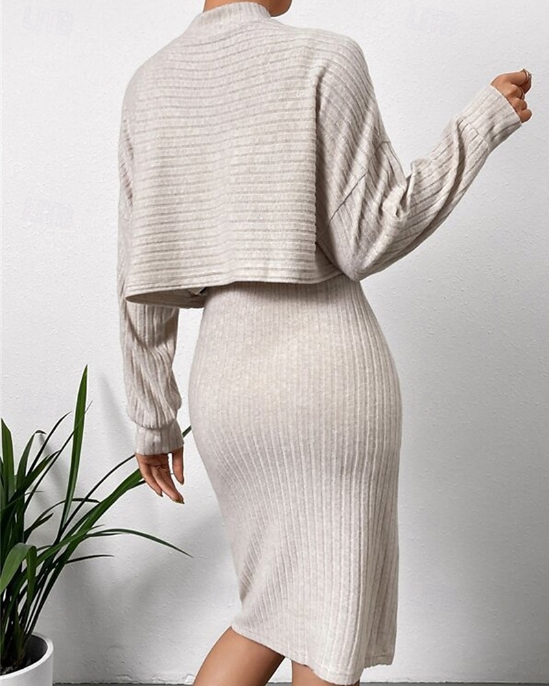 Dámské Sada šatů Slip Dress Na běžné nošení Semiformální šaty Bez vzoru Design Mini šaty Dlouhý rukáv Tričkový Venkovní Rande Černá Nebeská modř Meruňková Jaro Podzim Běžný 2025 - $23.99 –P3