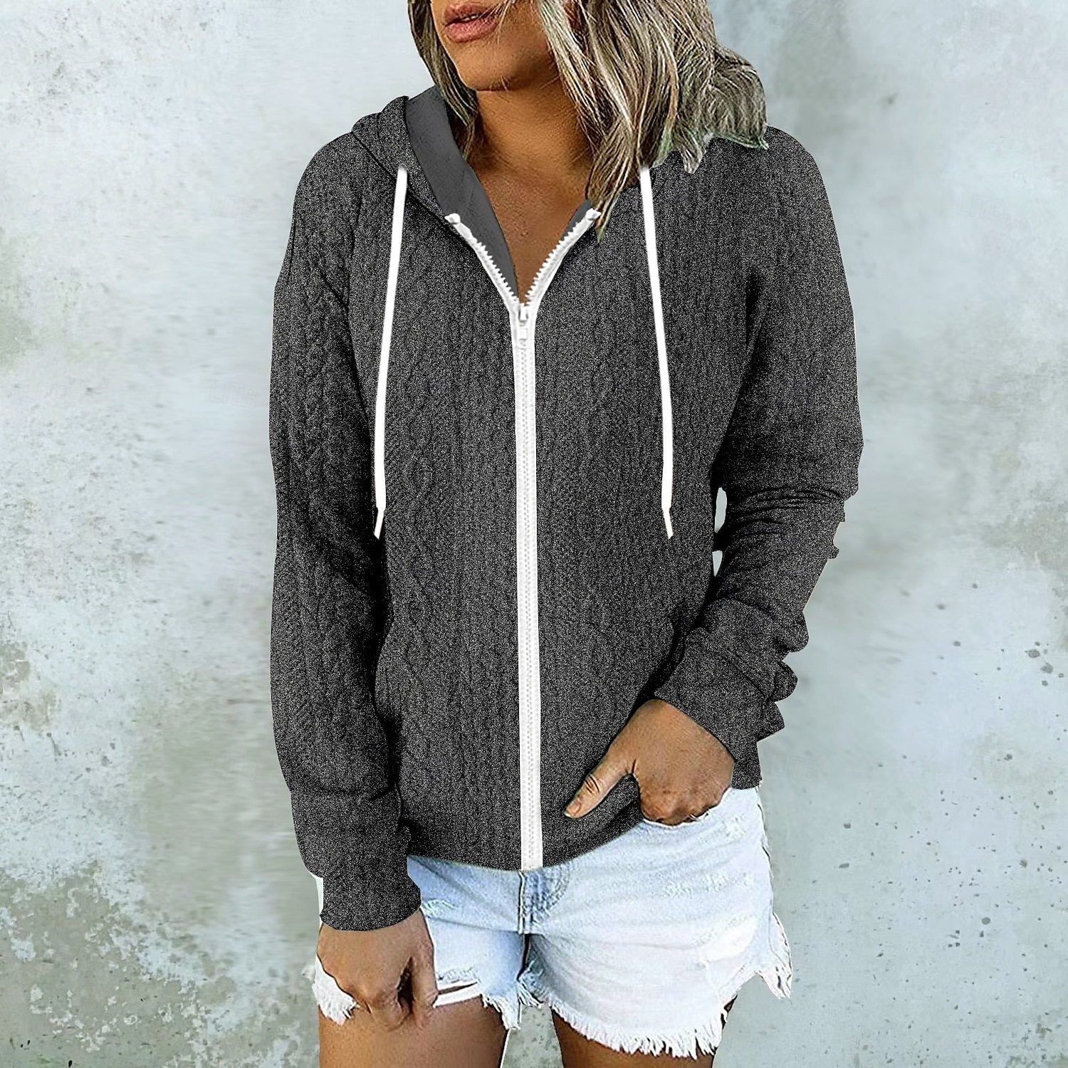 Mujer Chaqueta casual Cómodo Transpirable Bolsillo Exterior Casual Plano Ropa Deportiva Casual Diario Regular Con Capucha Ajuste regular Manga Larga Ropa de calle Negro Blanco Rosa Otoño Invierno 2025 - $26.99 –P6
