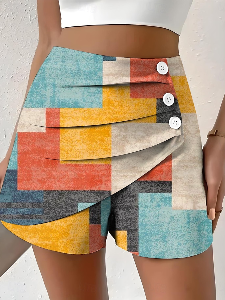 Femmes Chinos Shorts Élégant Vacances ancien Court Taille haute Graphique Formes Géométriques Abstrait Superposé Séchage Rapide Confortable Respirant Non Elastique Extérieur Rue Quotidien Jaune Rose de 2025 ? $17.99 –P1