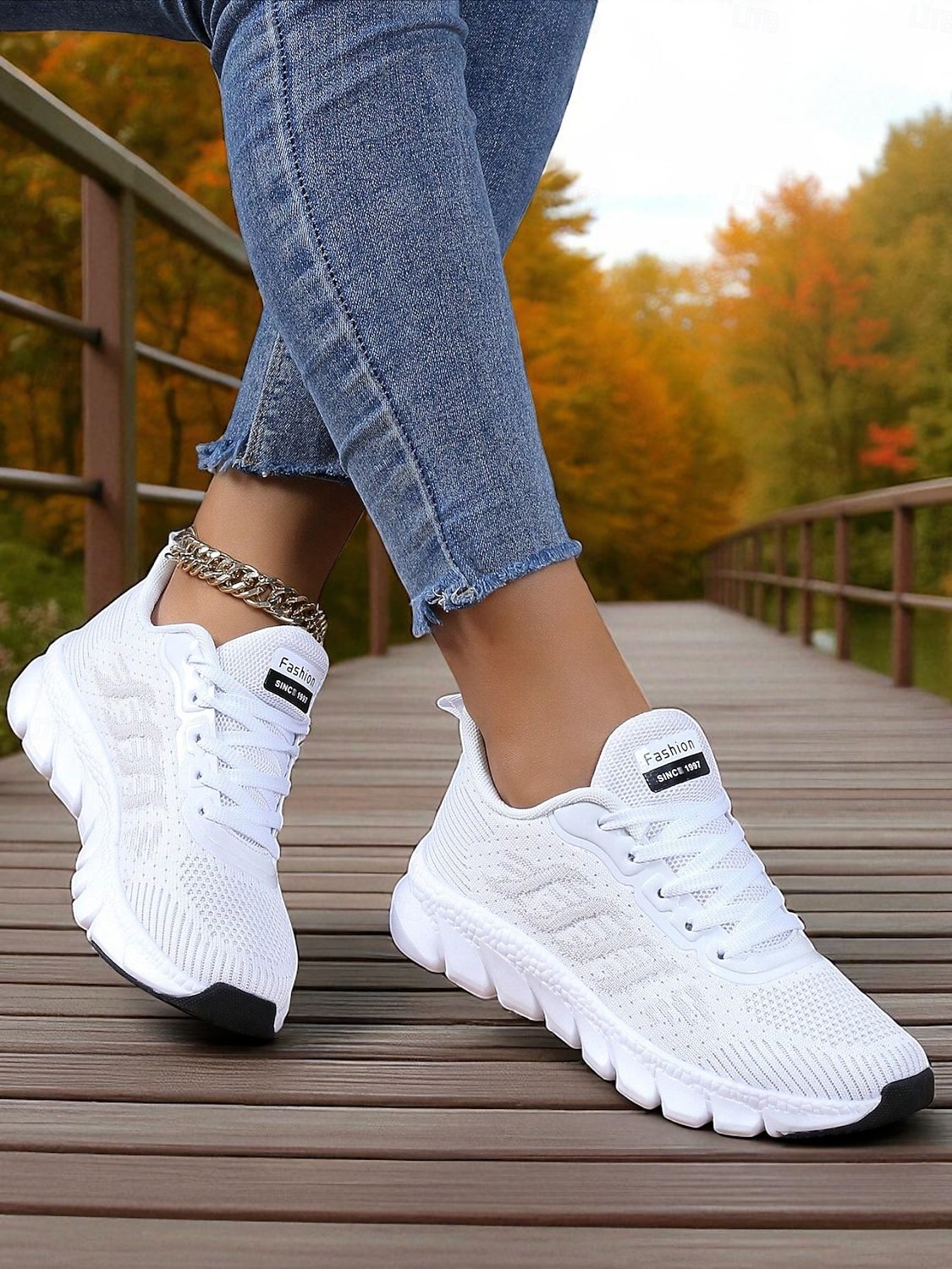 Dámské bílé běžecké tenisky z flyknit – lehké prodyšné boty na chůzi pro přechodné období z léta na podzim, sport a každodenní fitness 2025 - $26.99 –P5